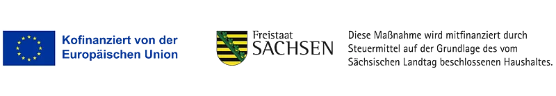 Logo der Europäischen Union und des Freistaats Sachsen mit Förderhinweis