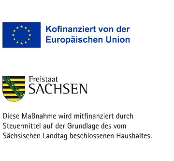 Logo der Europäischen Union und des Freistaats Sachsen mit Förderhinweis