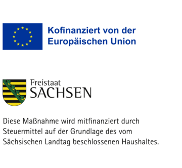 Logo der Europäischen Union und des Freistaats Sachsen mit Förderhinweis